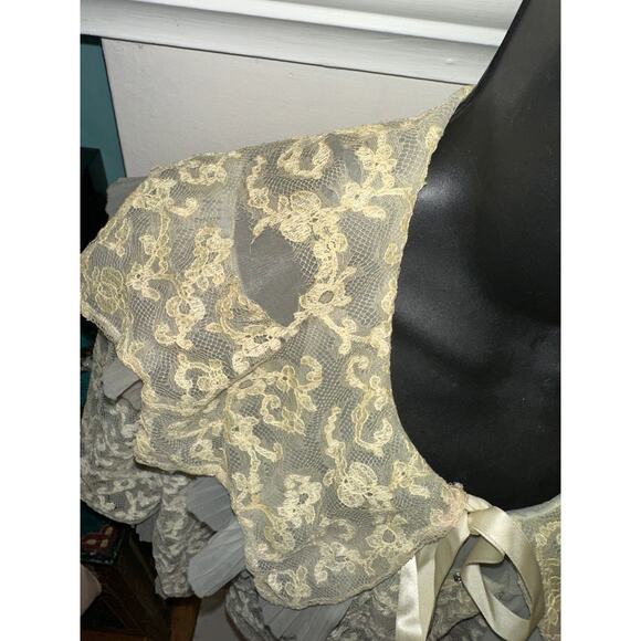 ANTIQUE 30's/40's PALEST BLUE/GRAY LAYERED LACE MESH ORGANDY BEDJACKET CARDIGAN - Picture 7 of 14